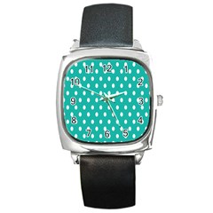 Polka Dots White Blue Square Metal Watch by Mariart