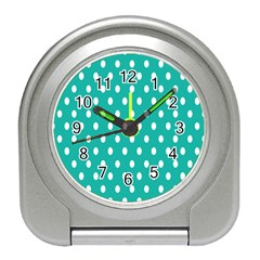 Polka Dots White Blue Travel Alarm Clocks by Mariart