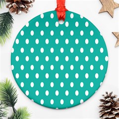 Polka Dots White Blue Round Ornament (two Sides) by Mariart