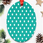 Polka Dots White Blue Oval Ornament (Two Sides) Front