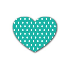 Polka Dots White Blue Heart Coaster (4 Pack)  by Mariart