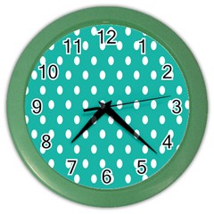 Polka Dots White Blue Color Wall Clocks by Mariart