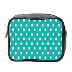 Polka Dots White Blue Mini Toiletries Bag 2-side by Mariart