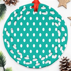 Polka Dots White Blue Ornament (round Filigree) by Mariart