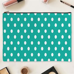 Polka Dots White Blue Cosmetic Bag (xxxl)  by Mariart