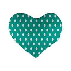 Polka Dots White Blue Standard 16  Premium Heart Shape Cushions by Mariart