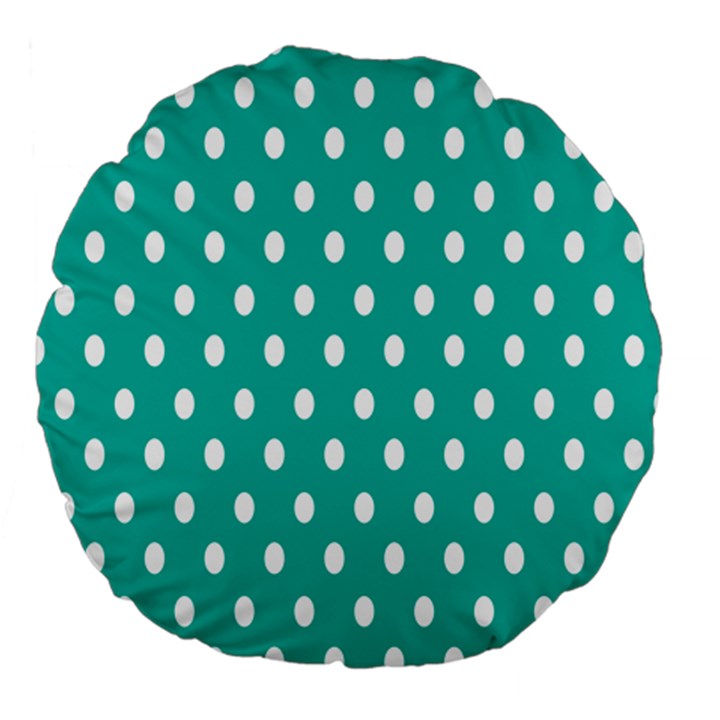 Polka Dots White Blue Large 18  Premium Flano Round Cushions