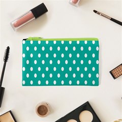 Polka Dots White Blue Cosmetic Bag (xs) by Mariart