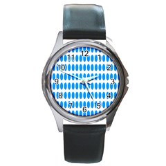 Polka Dots Blue White Round Metal Watch by Mariart