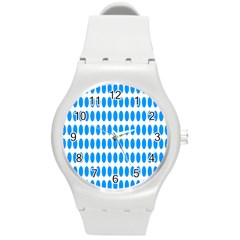 Polka Dots Blue White Round Plastic Sport Watch (m) by Mariart