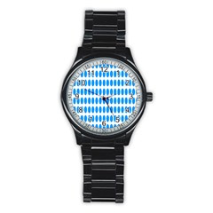 Polka Dots Blue White Stainless Steel Round Watch by Mariart