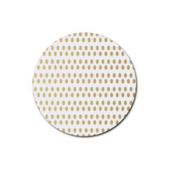 Polka Dots Gold Grey Rubber Coaster (round)  by Mariart