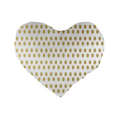 Polka Dots Gold Grey Standard 16  Premium Flano Heart Shape Cushions by Mariart