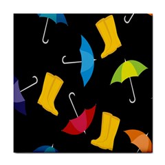 Rain Shoe Boots Blue Yellow Pink Orange Black Umbrella Tile Coasters by Mariart