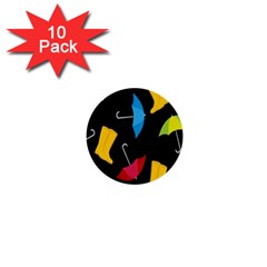 Rain Shoe Boots Blue Yellow Pink Orange Black Umbrella 1  Mini Buttons (10 Pack) 