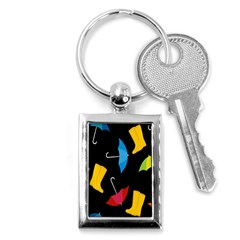 Rain Shoe Boots Blue Yellow Pink Orange Black Umbrella Key Chains (rectangle)  by Mariart