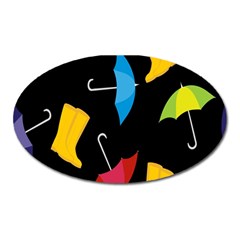 Rain Shoe Boots Blue Yellow Pink Orange Black Umbrella Oval Magnet by Mariart