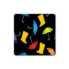 Rain Shoe Boots Blue Yellow Pink Orange Black Umbrella Square Magnet by Mariart