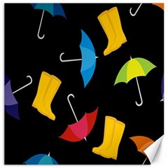 Rain Shoe Boots Blue Yellow Pink Orange Black Umbrella Canvas 12  X 12   by Mariart