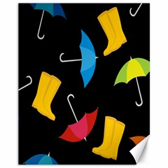 Rain Shoe Boots Blue Yellow Pink Orange Black Umbrella Canvas 11  X 14   by Mariart