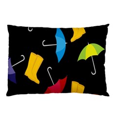 Rain Shoe Boots Blue Yellow Pink Orange Black Umbrella Pillow Case by Mariart