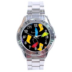 Rain Shoe Boots Blue Yellow Pink Orange Black Umbrella Stainless Steel Analogue Watch by Mariart