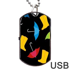 Rain Shoe Boots Blue Yellow Pink Orange Black Umbrella Dog Tag Usb Flash (two Sides) by Mariart