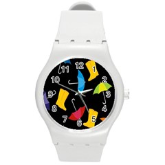 Rain Shoe Boots Blue Yellow Pink Orange Black Umbrella Round Plastic Sport Watch (m) by Mariart