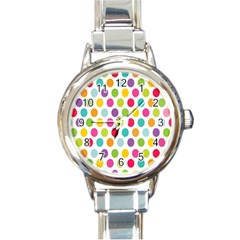 Polka Dot Yellow Green Blue Pink Purple Red Rainbow Color Round Italian Charm Watch by Mariart