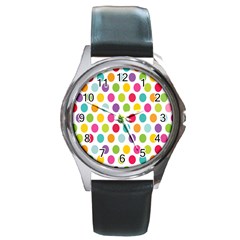 Polka Dot Yellow Green Blue Pink Purple Red Rainbow Color Round Metal Watch