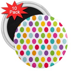 Polka Dot Yellow Green Blue Pink Purple Red Rainbow Color 3  Magnets (10 Pack) 