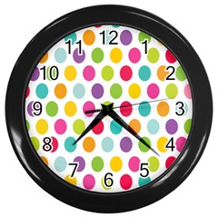 Polka Dot Yellow Green Blue Pink Purple Red Rainbow Color Wall Clocks (black)