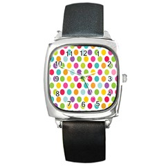 Polka Dot Yellow Green Blue Pink Purple Red Rainbow Color Square Metal Watch by Mariart