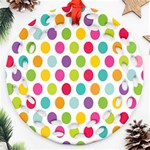 Polka Dot Yellow Green Blue Pink Purple Red Rainbow Color Ornament (Round Filigree) Front