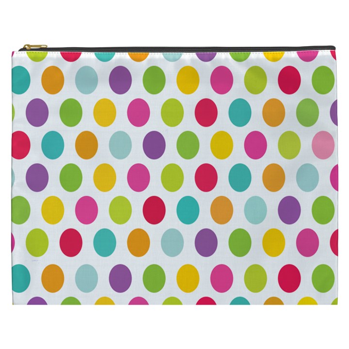 Polka Dot Yellow Green Blue Pink Purple Red Rainbow Color Cosmetic Bag (XXXL) 