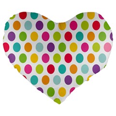 Polka Dot Yellow Green Blue Pink Purple Red Rainbow Color Large 19  Premium Flano Heart Shape Cushions