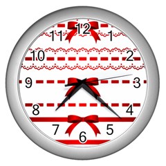 Ribbon Red Line Wall Clocks (Silver) 