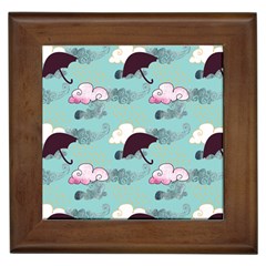 Rain Clouds Umbrella Blue Sky Pink Framed Tiles by Mariart