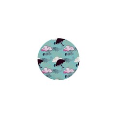 Rain Clouds Umbrella Blue Sky Pink 1  Mini Buttons