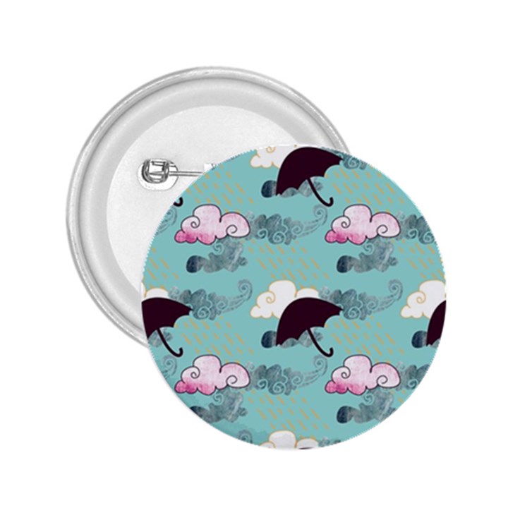 Rain Clouds Umbrella Blue Sky Pink 2.25  Buttons