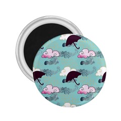 Rain Clouds Umbrella Blue Sky Pink 2 25  Magnets