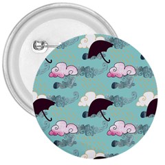 Rain Clouds Umbrella Blue Sky Pink 3  Buttons