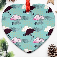 Rain Clouds Umbrella Blue Sky Pink Ornament (heart) by Mariart