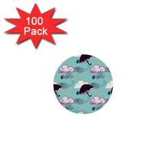 Rain Clouds Umbrella Blue Sky Pink 1  Mini Buttons (100 Pack)  by Mariart