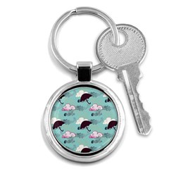 Rain Clouds Umbrella Blue Sky Pink Key Chains (round) 