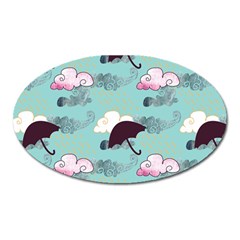 Rain Clouds Umbrella Blue Sky Pink Oval Magnet by Mariart