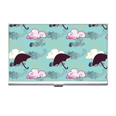 Rain Clouds Umbrella Blue Sky Pink Business Card Holders by Mariart