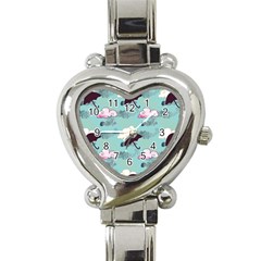 Rain Clouds Umbrella Blue Sky Pink Heart Italian Charm Watch by Mariart