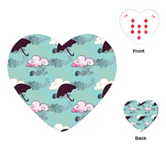 Rain Clouds Umbrella Blue Sky Pink Playing Cards (heart) 