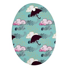 Rain Clouds Umbrella Blue Sky Pink Oval Ornament (two Sides) by Mariart